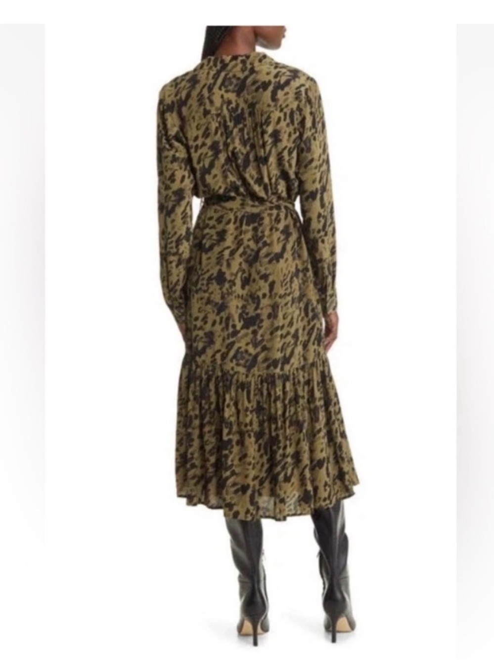 Rails Beatrice Watercolor Olive Green Flowy Long Sleeve Midi Dress Medium